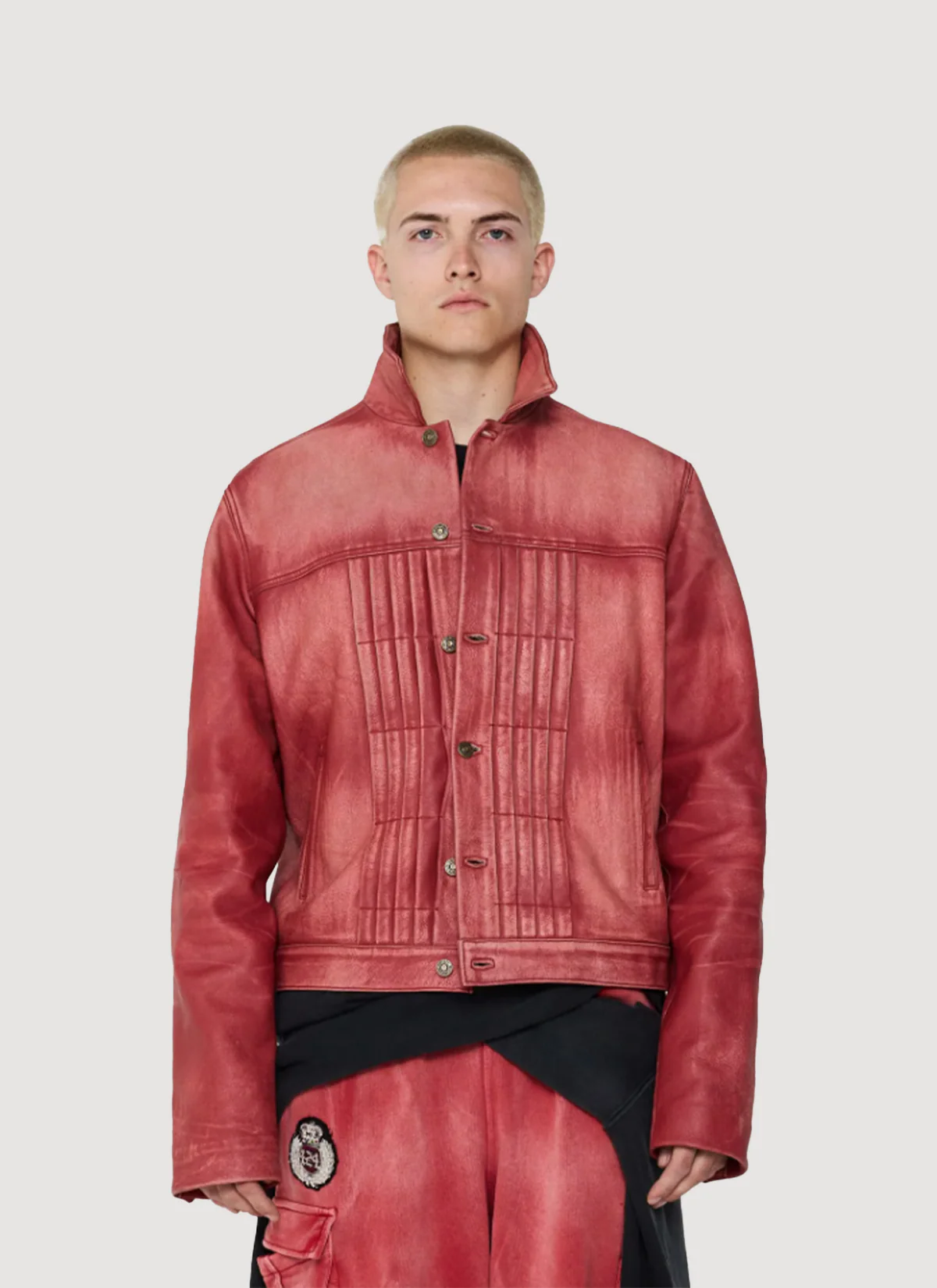 424 on Fairfax Leather Trucker Jacket Red - Image 3
