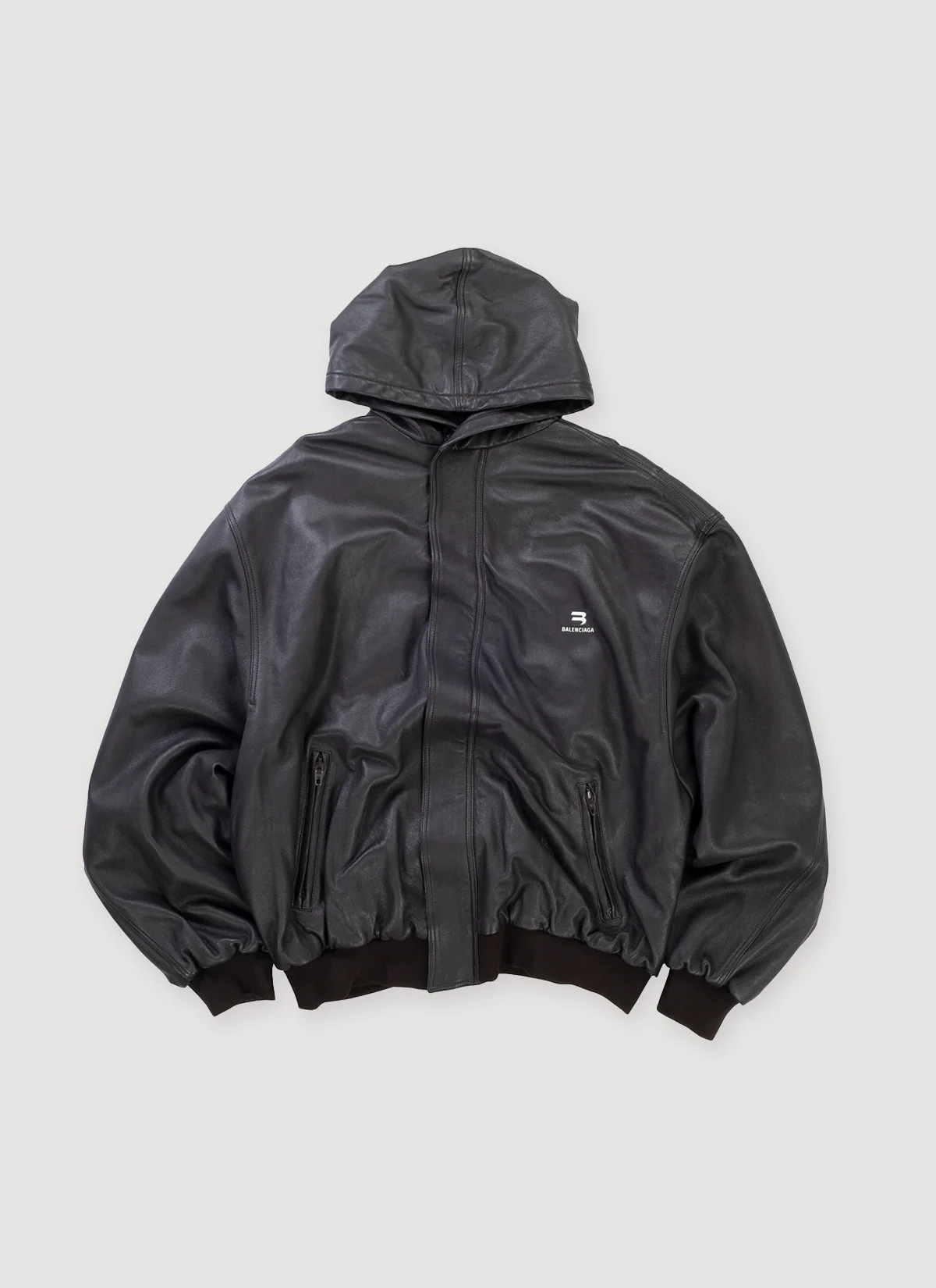 Balenciaga Sporty B Taxi Leather Hooded Jacket Brown (Pre-Owned)