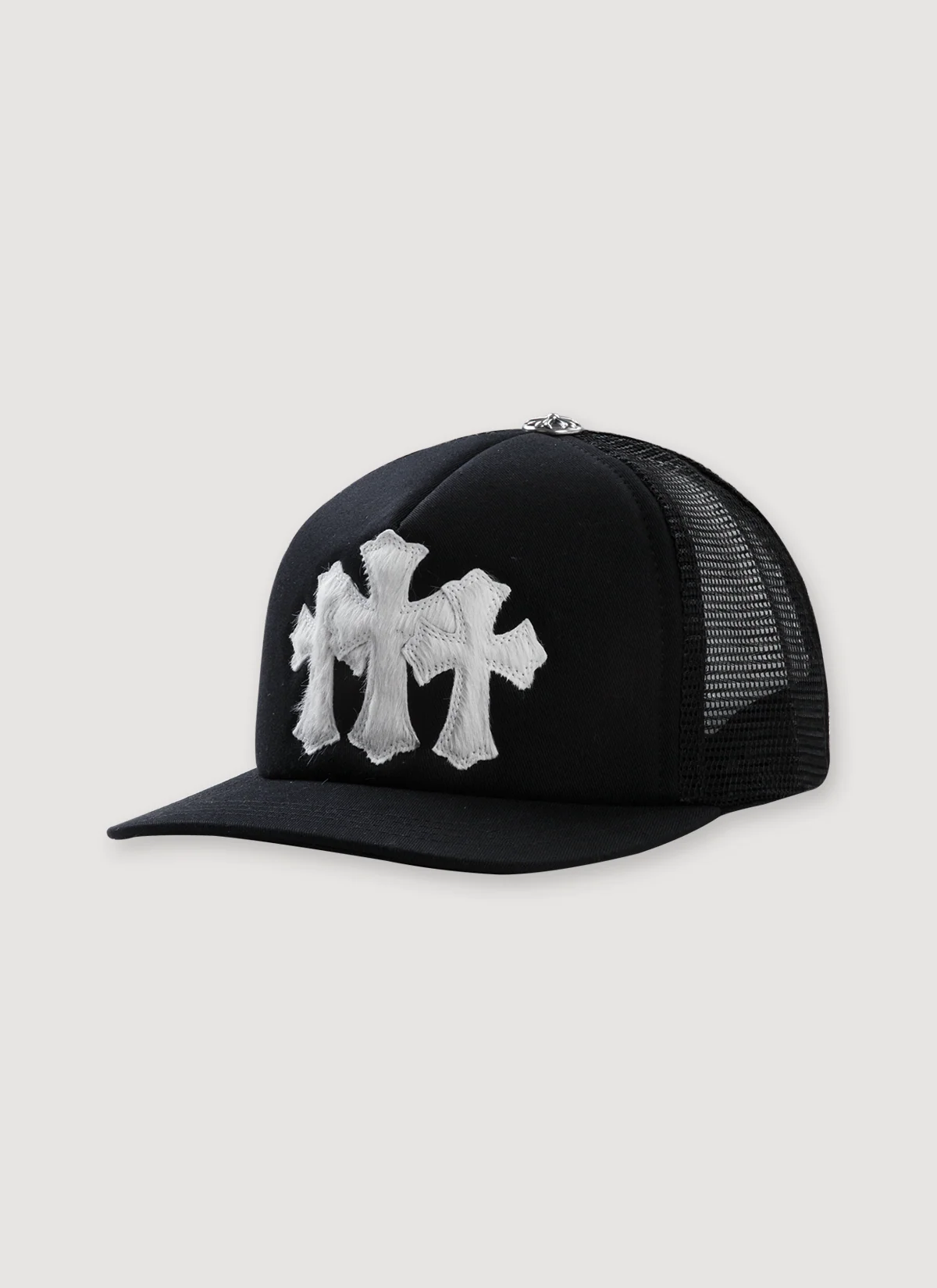 Chrome Hearts Cemetery Cross Pony Hair Trucker Black