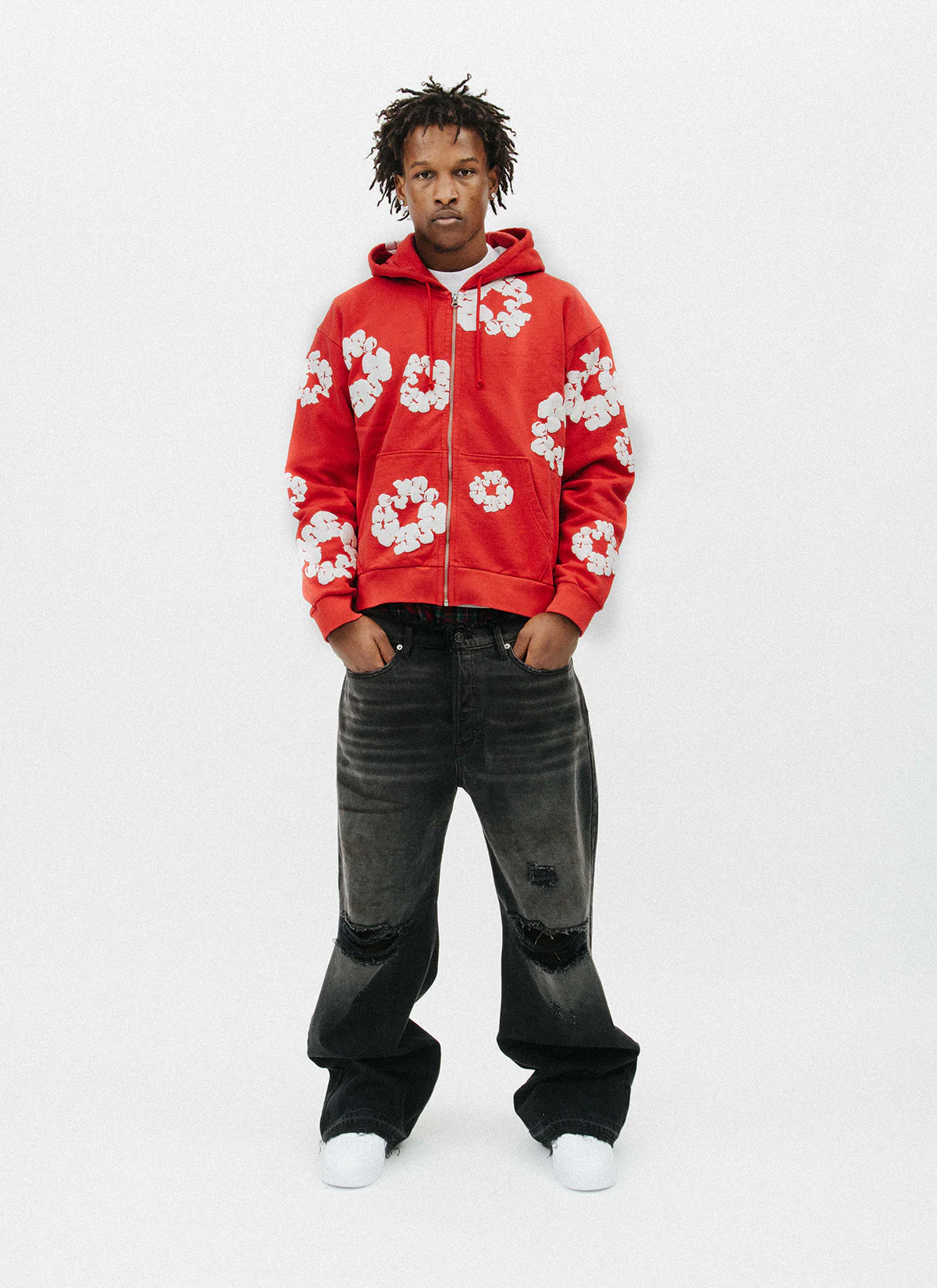 Denim Tears Cotton Wreath Zip Up Sweatshirt Red - Image 3