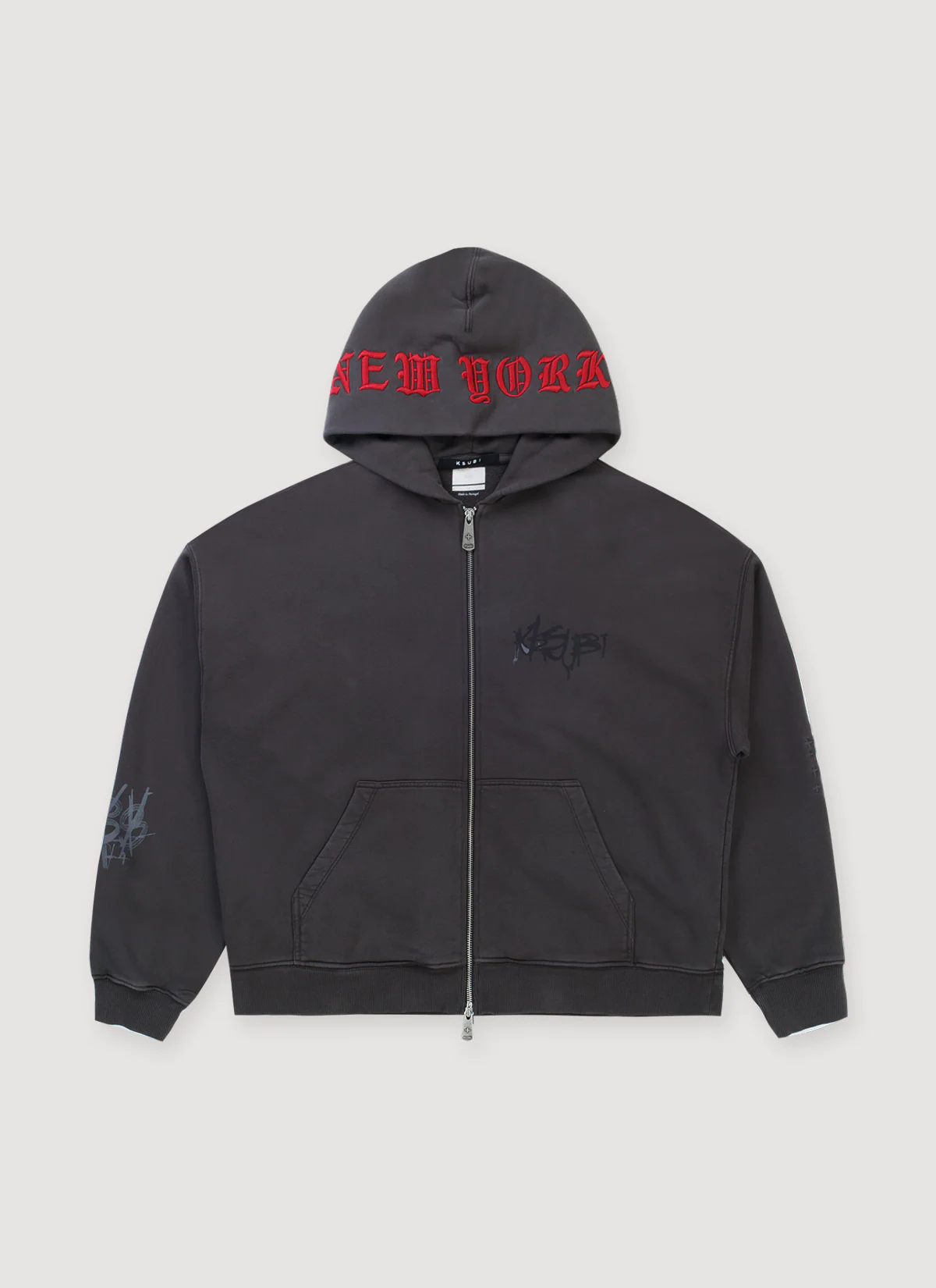 Ksubi Graff Ekcess Zip Thru Sweatshirt Faded Black