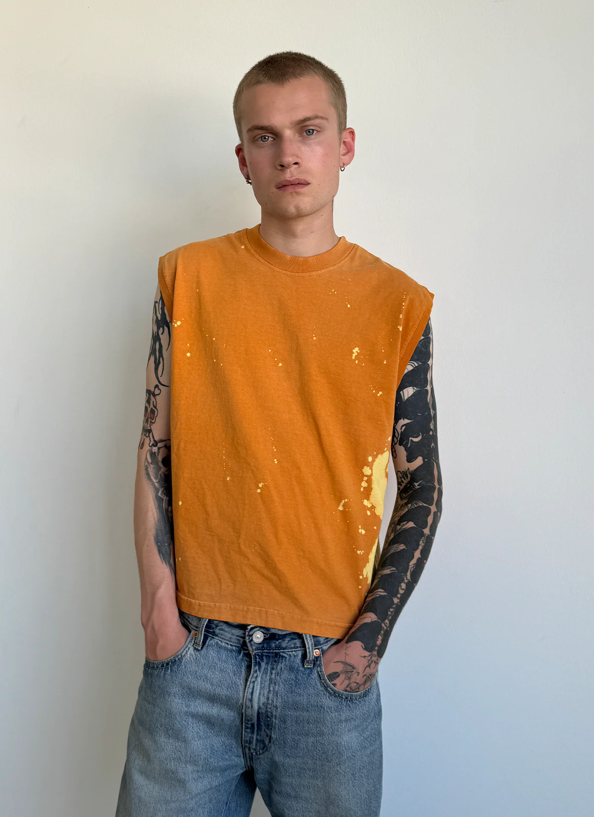 Pieces Burn Out Ribbed Sleeveless Shirt Washed Orange - Image 6