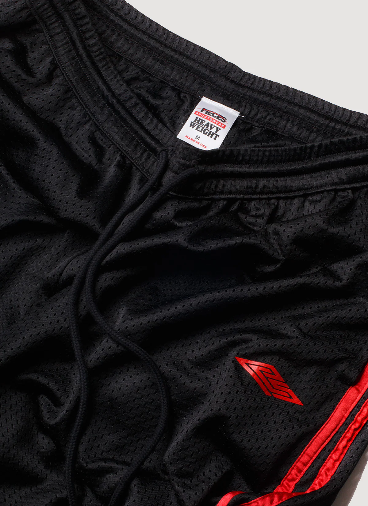 Pieces Elongated Mesh Shorts Black Red - Image 3