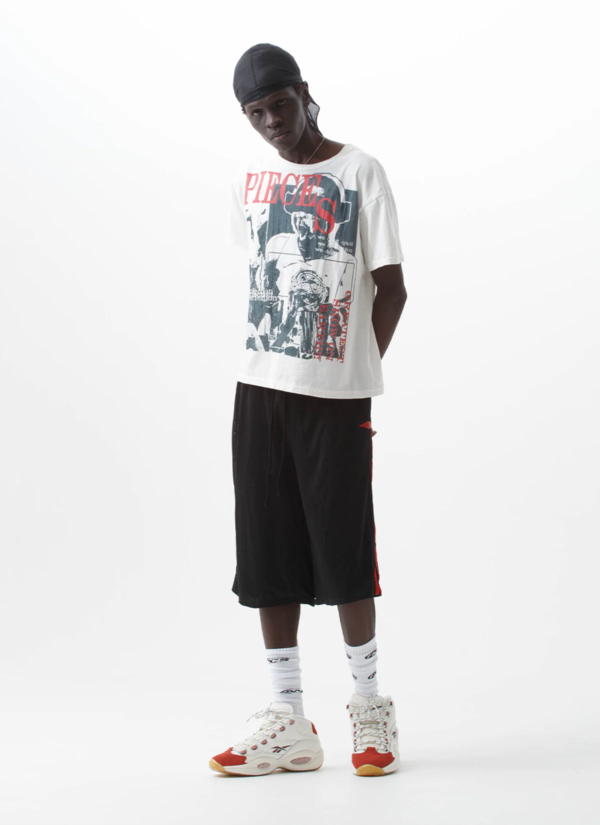 Pieces Elongated Mesh Shorts Black Red - Image 4
