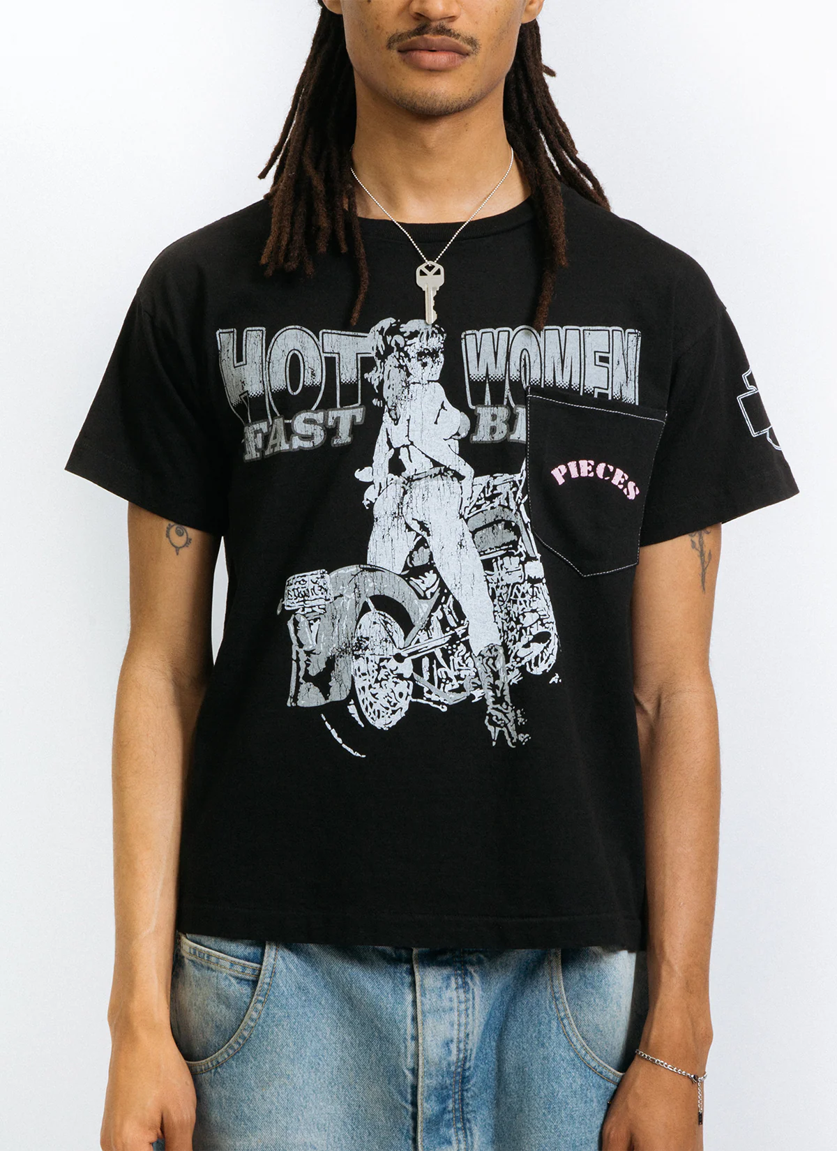Pieces Fast Bikes Pocket Tee Vintage Black - Image 5