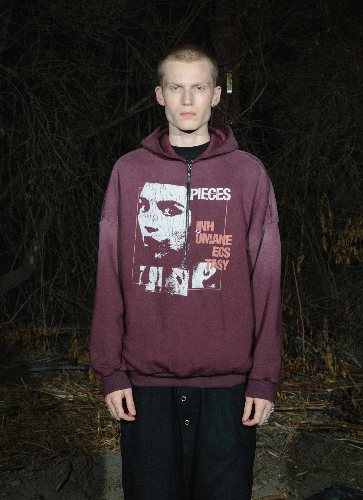 Pieces Inhumane Half Zip Sweatshirt Vintage Maroon - Image 4