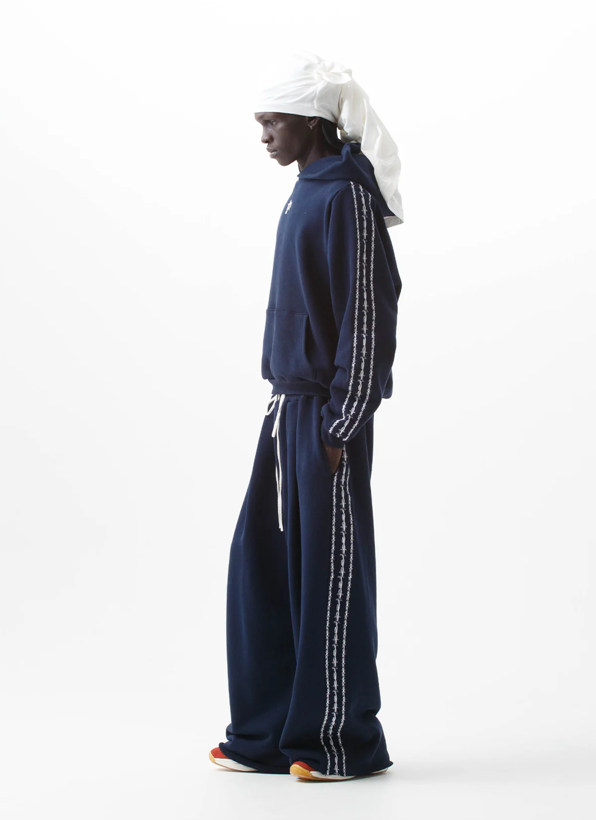 Pieces Wired Pleated Sweatpants Navy - Image 4