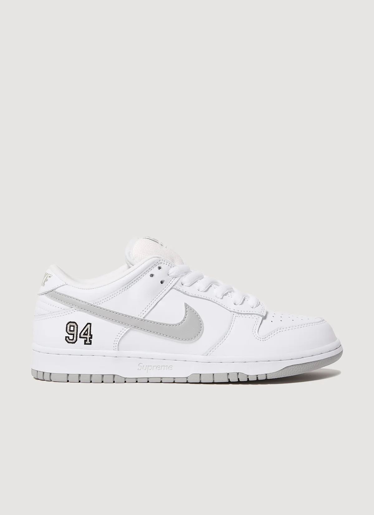 Nike Supreme SB 94 Dunk Low White Metallic Silver