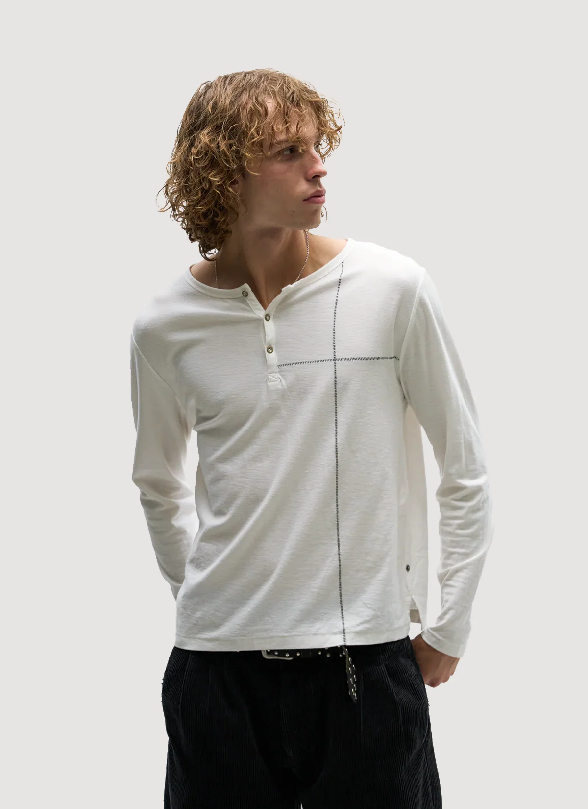Vague Studios Cross Stitch Henley White - Image 2