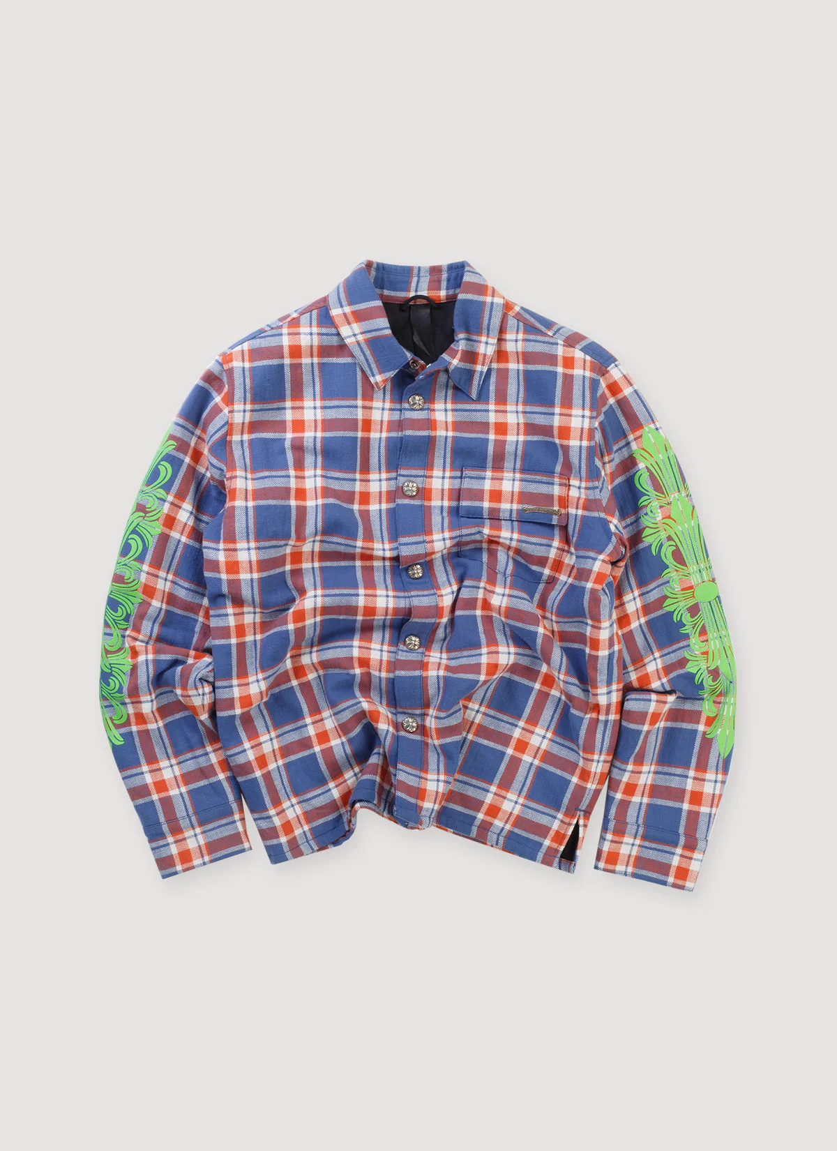 Chrome Hearts Workn Padded Flannel Shirt Blue Red (Pre-Owned)